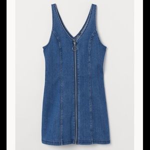Denim V neck zip dress